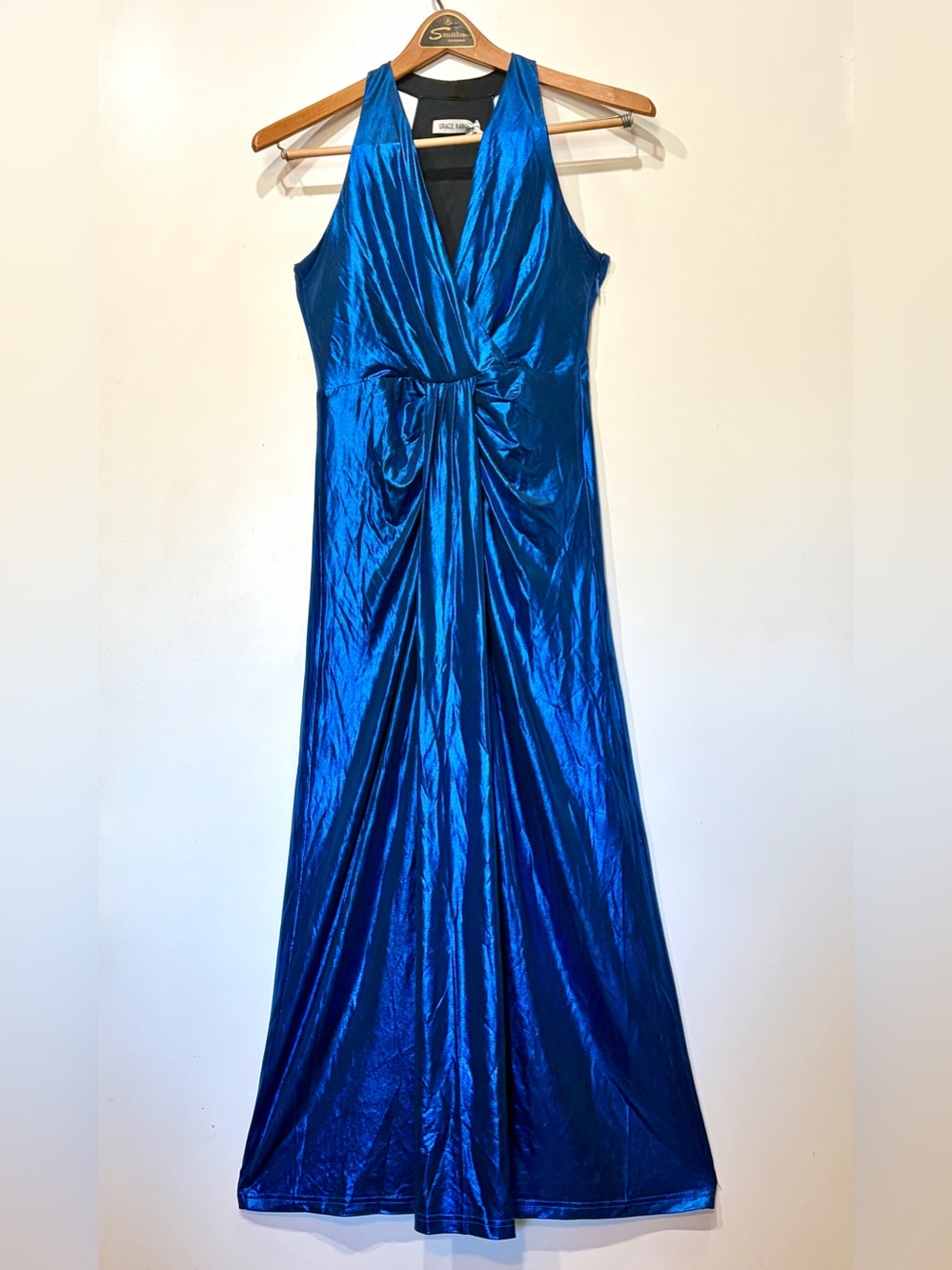 Grace Karin- 💙 Metallic Cobalt Blue Sleeveless V-Neck Maxi Dress